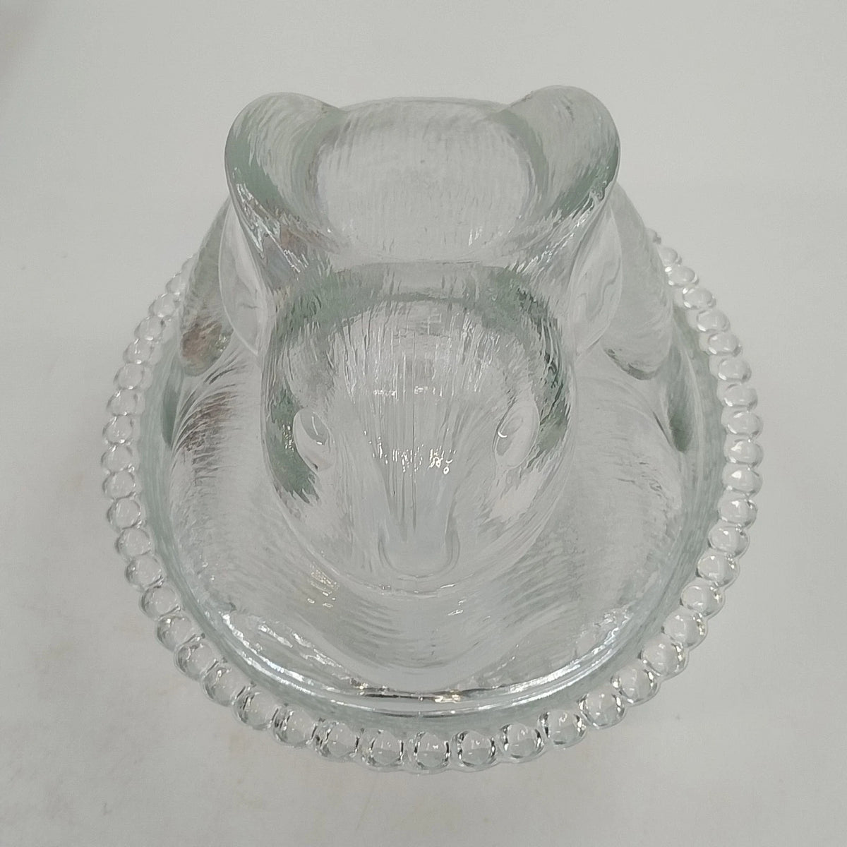 Indiana Glass Confections Bunny on Nest Candy Dish Clear Crystal w Lid USA Vtg