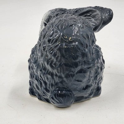 Gray Rabbit Bunny White Face Ears Laid Back Figurine 6.25"x4" Bone China Taiwan