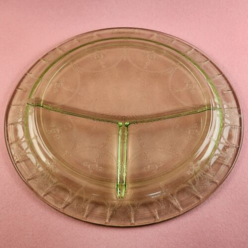 Anchor Hocking Grill Plate Green Uranium Depression Glass Cameo Ballerina Design