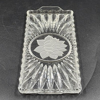 Stollen Platte Crystal Cake Plate Tray German Christmas Floral w Handles 14.25"