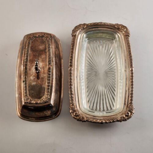 Sliver Plate Butter Dish Vintage Tarnished Table Decor 3 Piece Top Bottom Insert