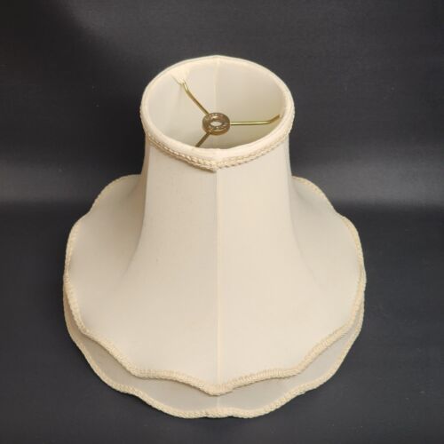 Milk Glass Brass Floral Table Lamp Cast Base 16" Silk Brocade Scallope Shade 11"