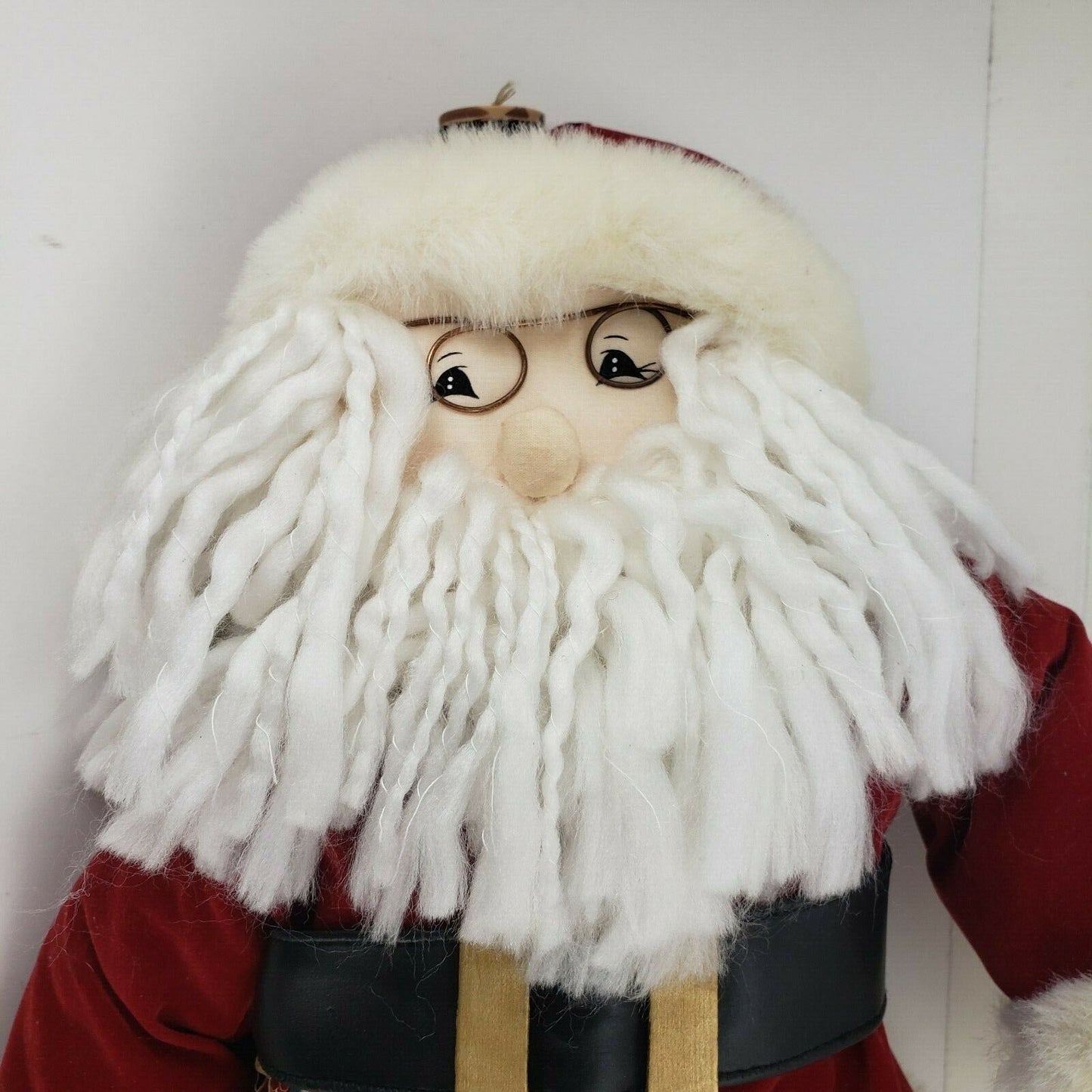 Red Velvet Santa Standing Faux Fur White Block Santa Figure Handmade Art Craft