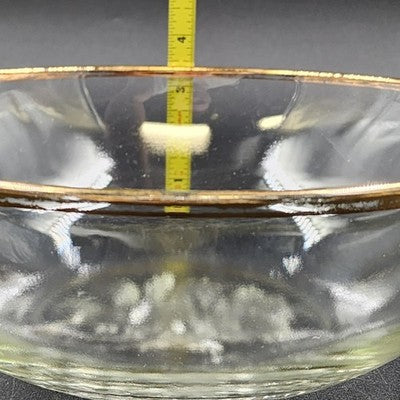 Glass Serving Bowl Floral Flower Etched Bottom Gold Tone Rim 10.5”x3.5”