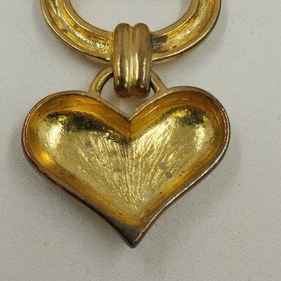 Gold Tone Enamel Hanging Solid Heart in Oval Circle Brooch Pin Jewelry Vintage