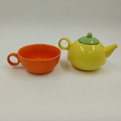 Old Amsterdam Multicolor Porcelain Teapot & Mug Stacking Set 4.5"x4" Vintage