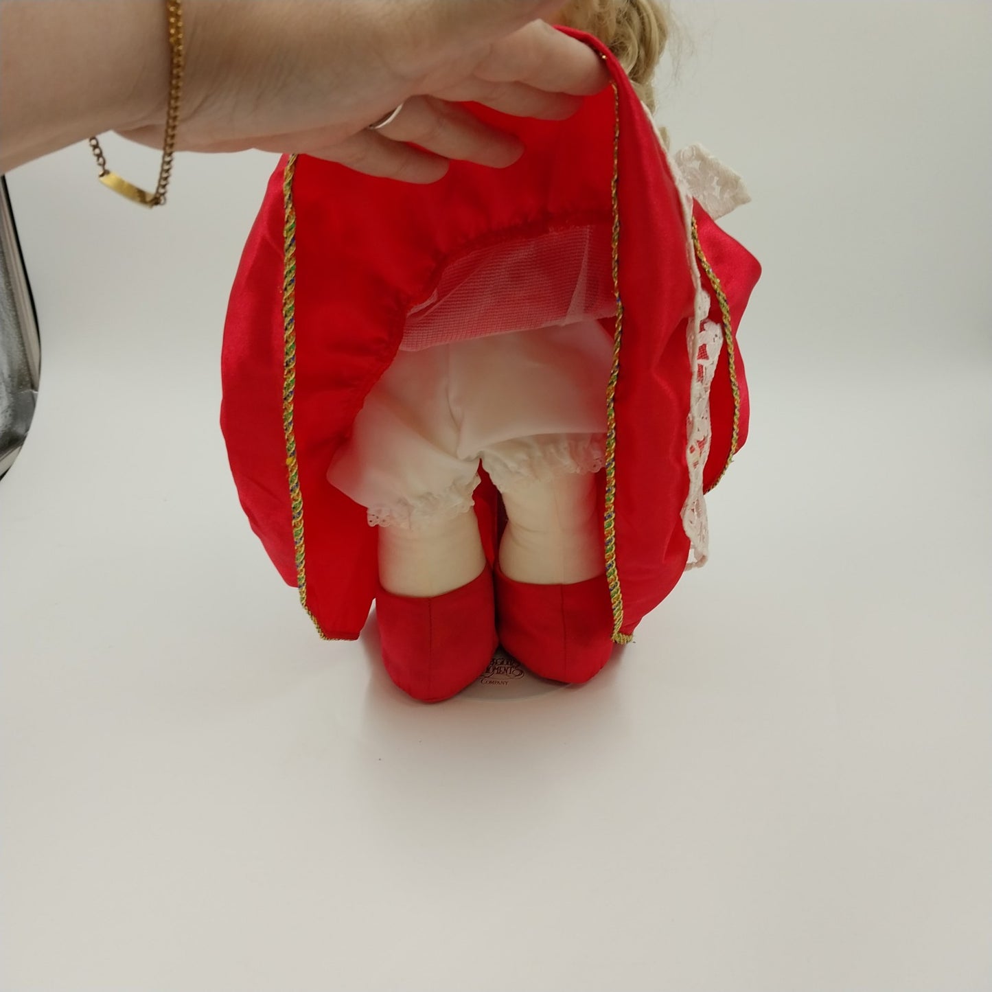 Precious Moments Doll in Red Dress White Ribbon with Stand 16"