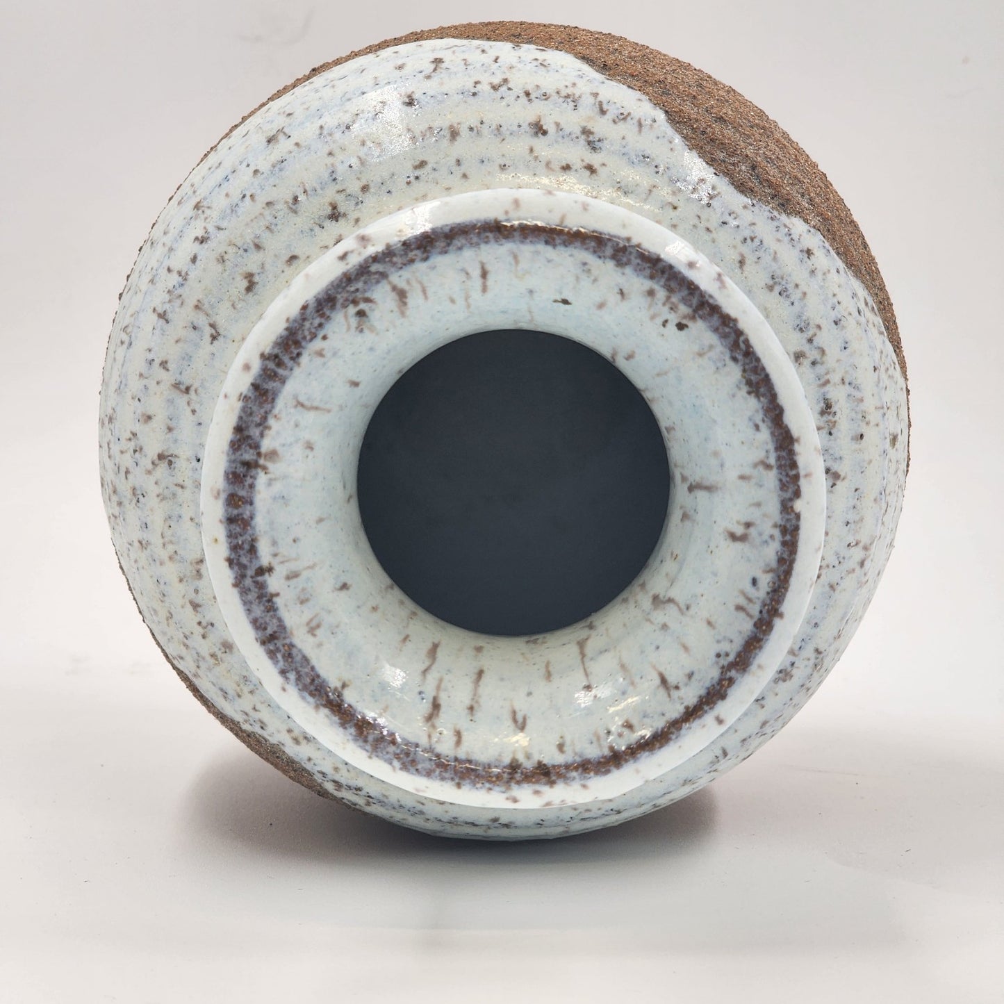 Hand Made Studio Pottery Vase 8.5"h Brown Ringed Clay Glazed Upper and Inside