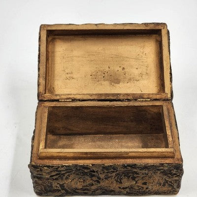 Hand Carved Wooden Jewelry Trinket Box Early American Couple Design 6"x4"