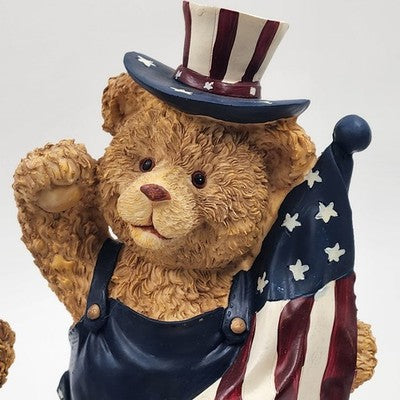 Set of 3 Patriotic Teddy Bear Figurines w Mouse 4th of July Stars & Stripes USA