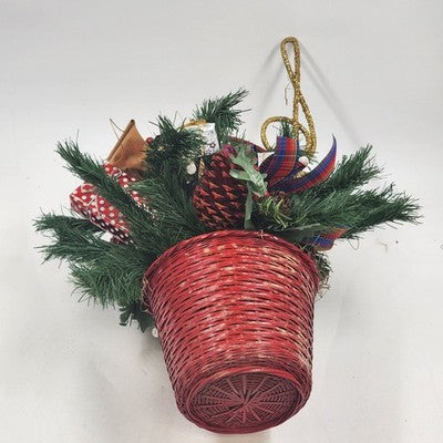 Pine Basket Christmas Centerpiece 15" Pinecone Greenery w Gifts & Music Symbols