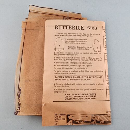 Butterick 6136 Vintage Sewing Pattern A-Line Dress Front Slit Neckline Women 16½