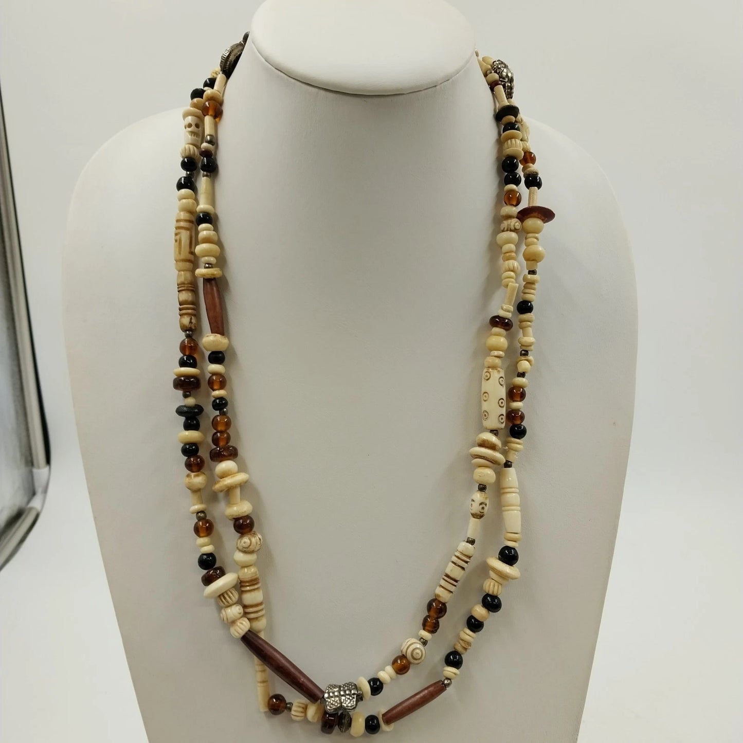Lot of 3 Multicolor Round Beaded Necklaces Wood Acrylic Metal & Infinity Style