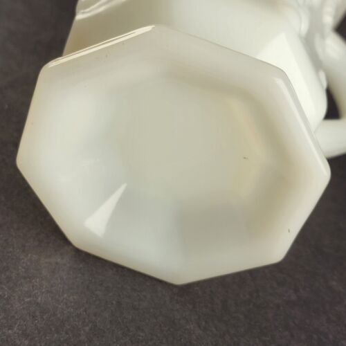 Anchor Hocking Milk Glass White Pitcher Grape Leaf Pattern Octagon Base 6.5" H