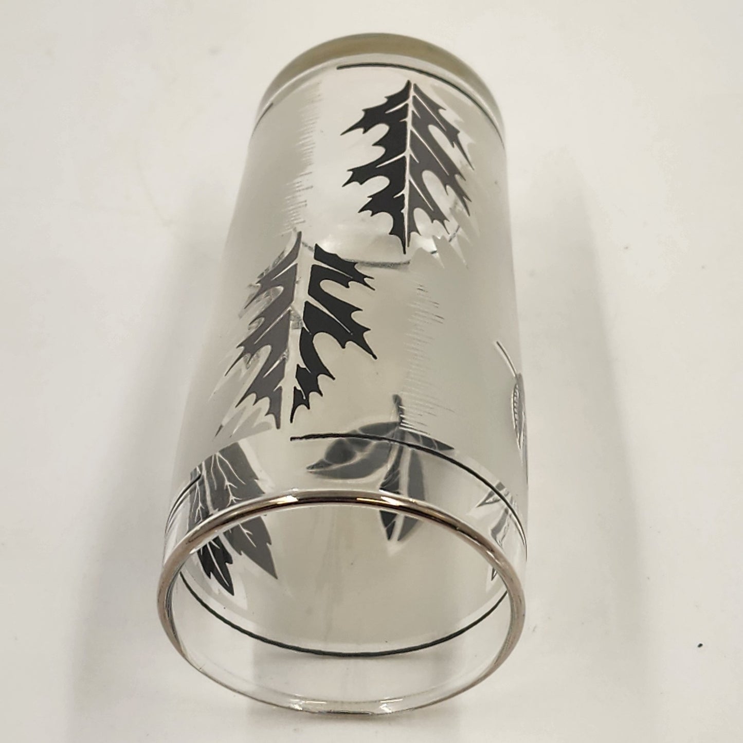 Set of 3 Libbey Frosted Silver Leaf Glasses Small Collins 4"x2" VTG