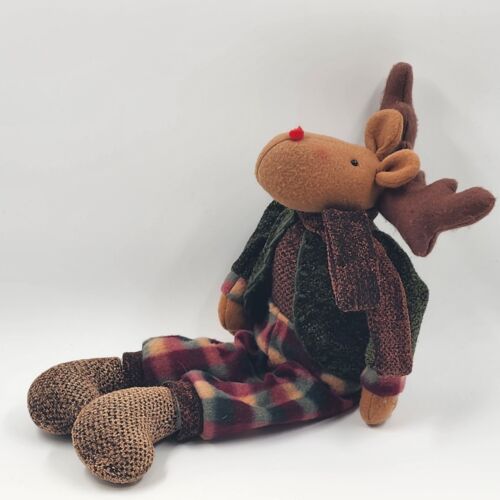 Christmas Plush Well Dressed Moose Shelf Sitter 20" Long Antlers to Hoof No Tags