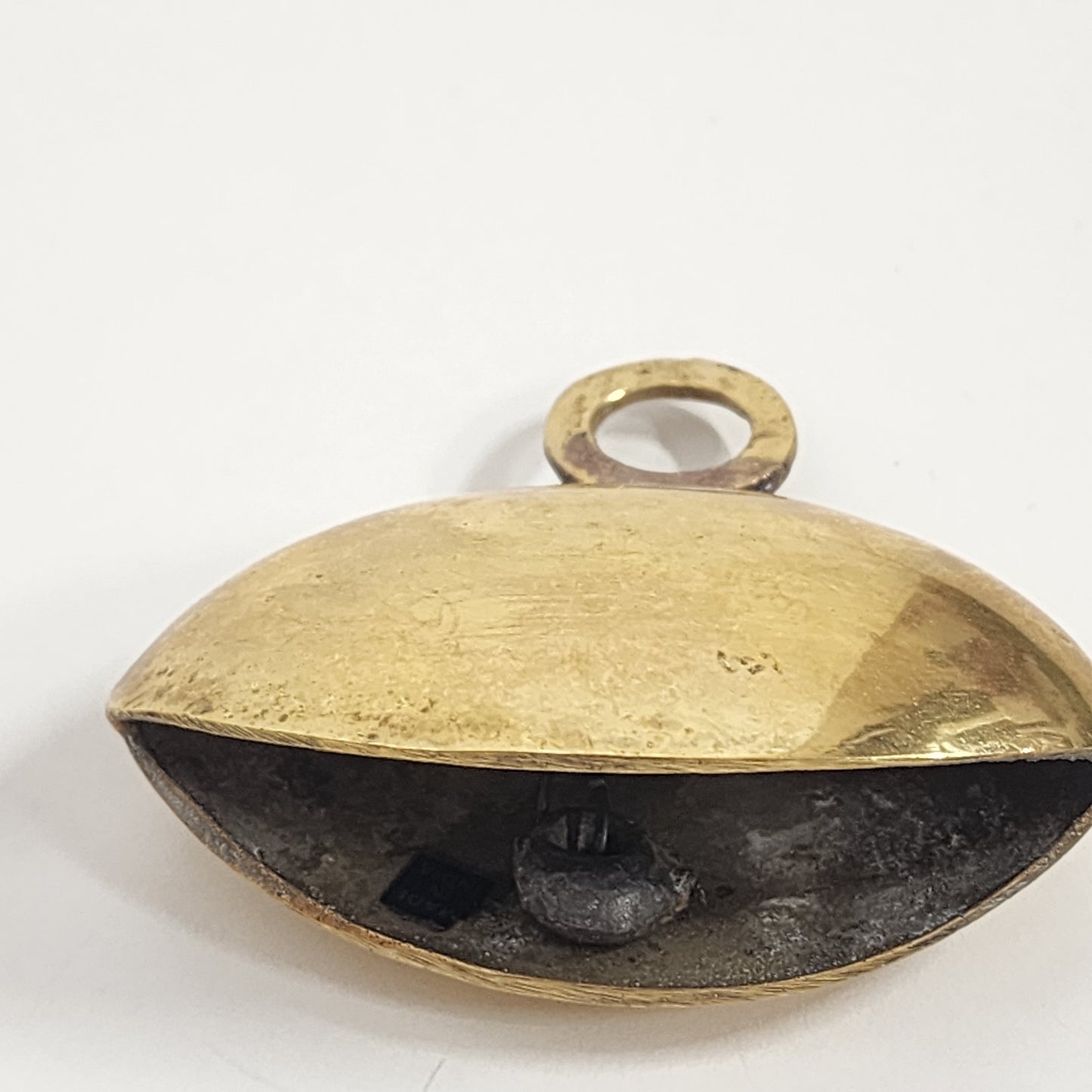 Shiny Brass Gold Tone Asymmetrical Temple Fasting Bell with Ring Handle 3"x2.5"