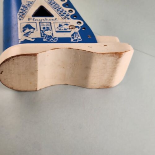 Original Playskool Blue Wooden Lacing Shoe Set Square Triangle Round Block Holes