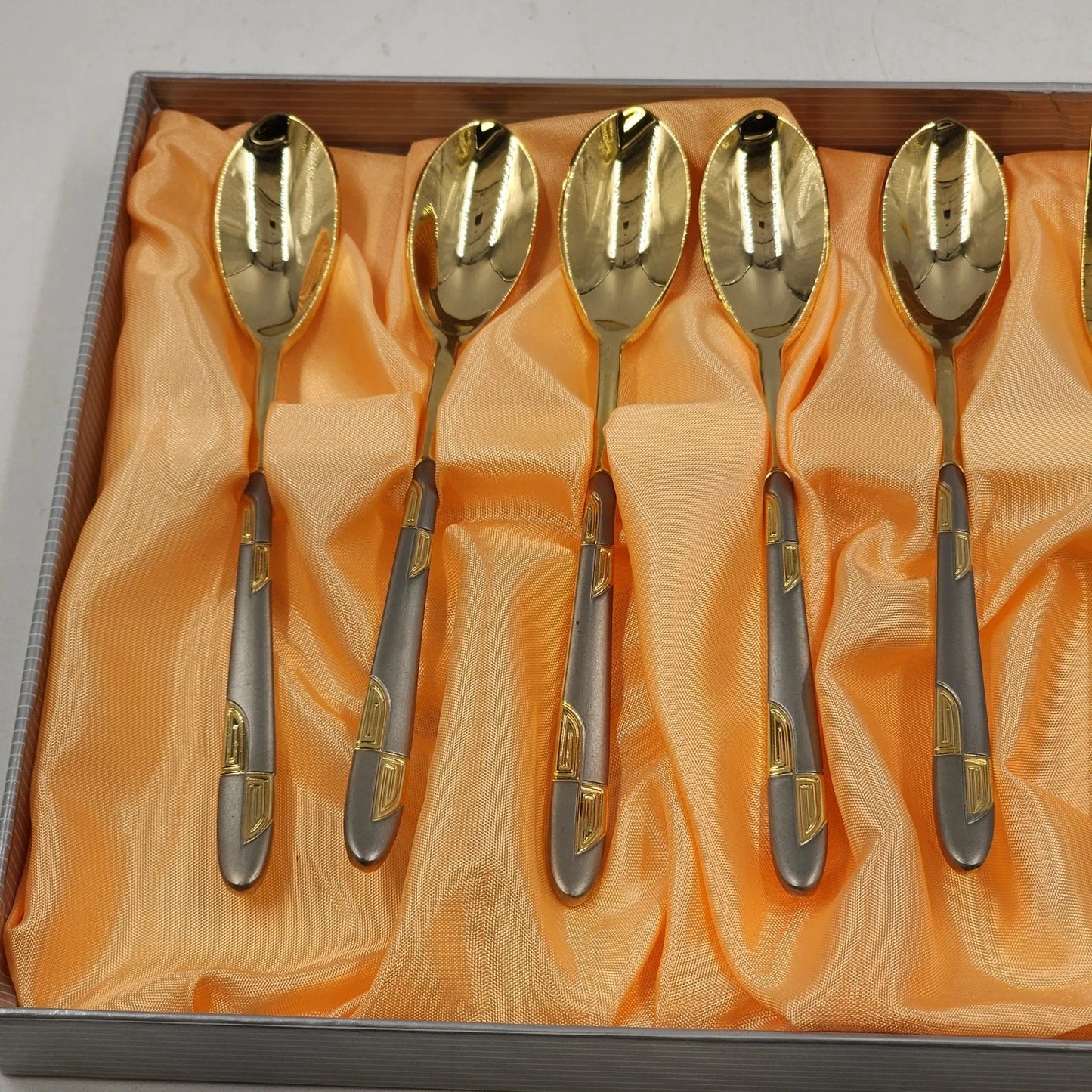 Kum Kang Demitasse Spoon & Fork Set 10 Pcs Gold Tone 18/10 Stainless Steel Boxed