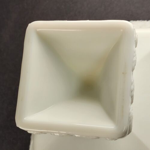 Large Milk Glass Square Compote & Lid Westmoreland Beaded Grape Pedestal Vintage