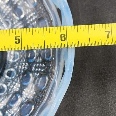 Imperial Katy Blue Bowl Opalescent Diamond Lace Edge Depression Glass 6" Vintage