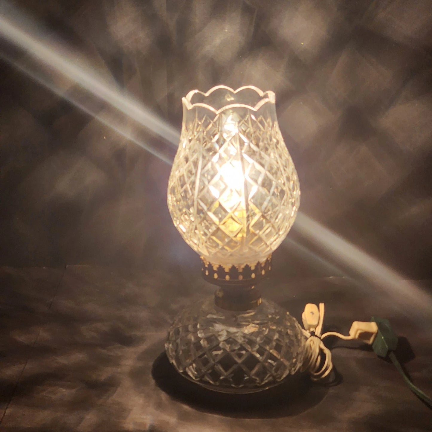 Waterford Crystal Hurricane Table Lamp 13" Tulip Style Clear Glass Brass Accents