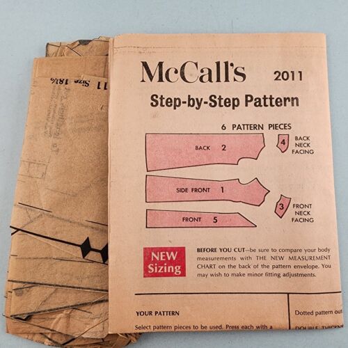 McCall's 2011 Vintage Sewing Pattern '69 Women's Lightly Fitted Dress Size 18.5