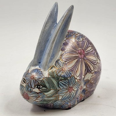Ethan Allen Home Collection Ceramic Bunny Rabbit Figurine Pink Blue Floral 6"x3"