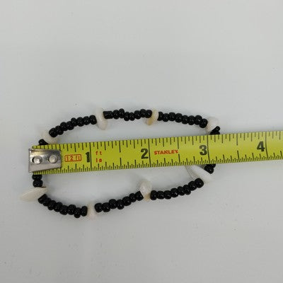 Set of 2 Stretch Bracelets Black Faceted & Black White Faux Pearl Acrylic Beads