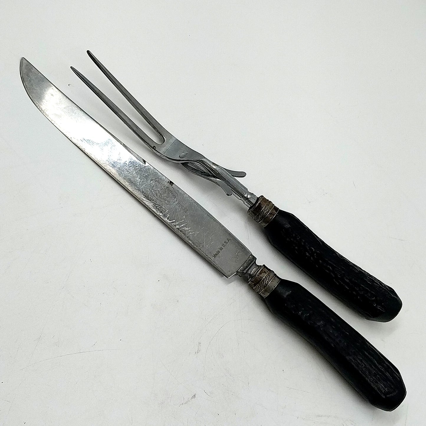 Molly Pitcher Cutlery 2 Pc Carving Set Knife & Fork Bakelite Handles 13"