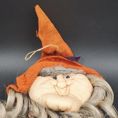 Halloween Witch Wall Decor Nylon 32”x12 Sculpted Cloth Face Doll Unique Handmade
