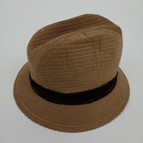 Country Gentlemen Trav'ler Tan Corduroy Fedora Hat w/Black Lined Feathers 11"