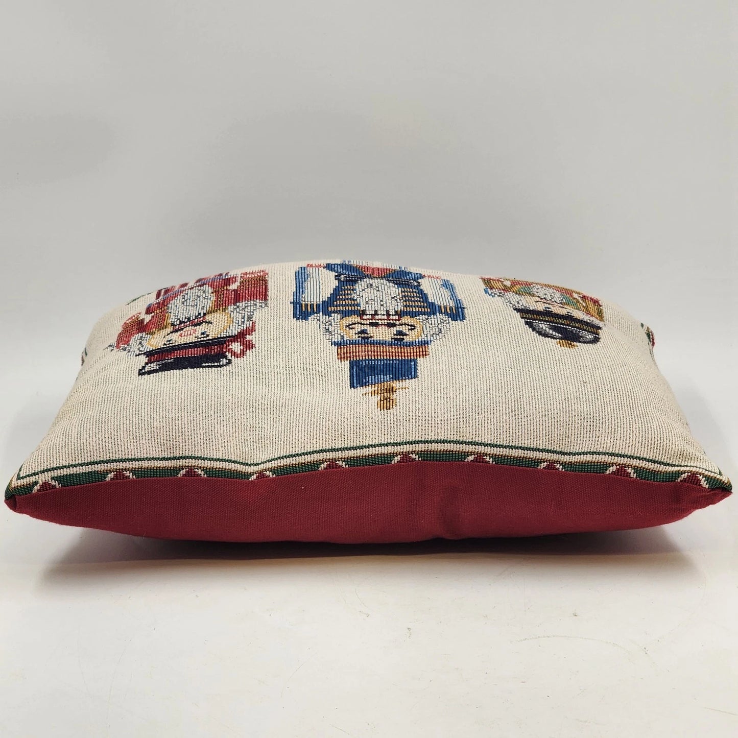 Christmas Nutcracker Soldiers Throw Pillow Tapestry Red Decor 15" x 11" Vtg USA