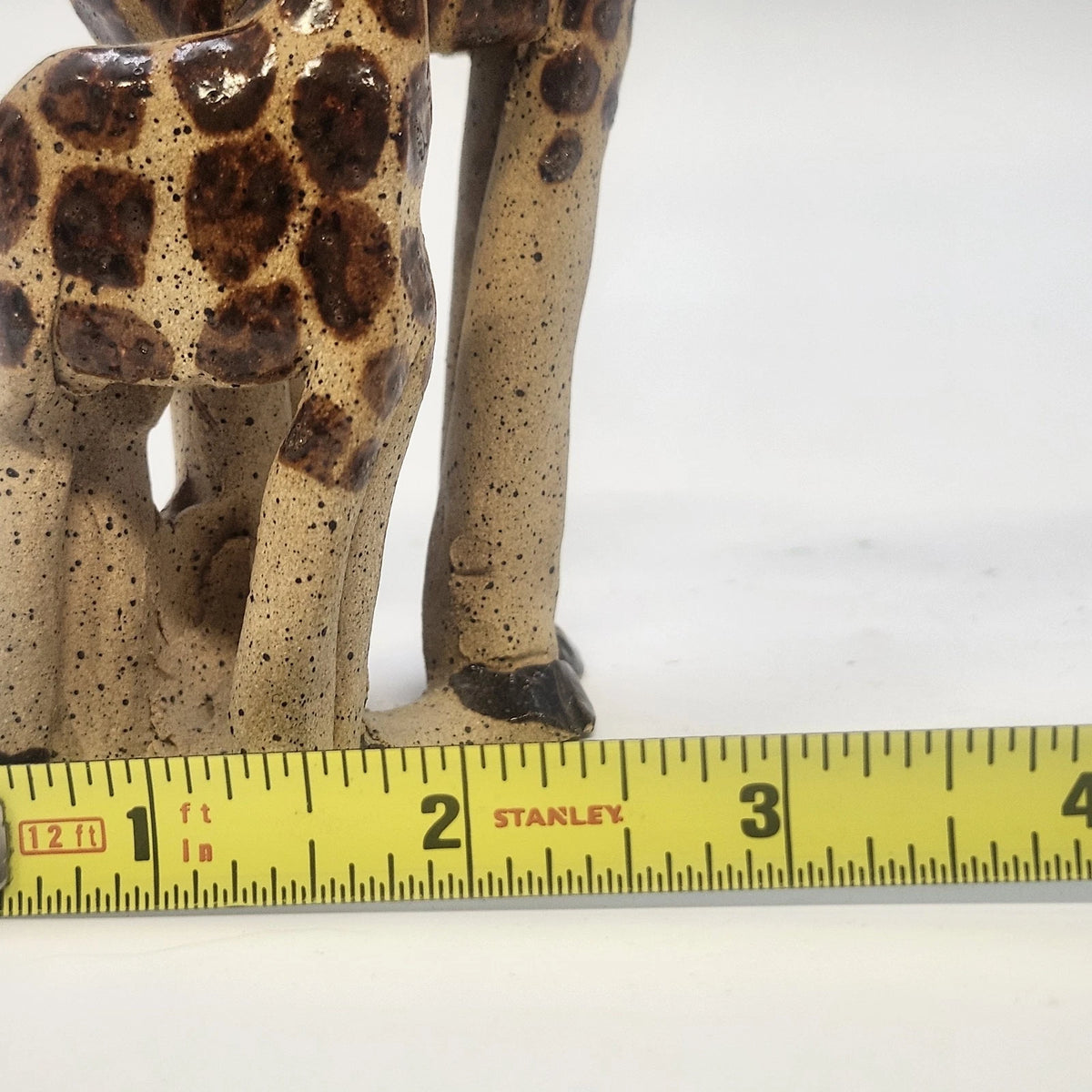 Studio Pottery Giraffe Family Figurine Brown Speckled 7" Artist Marked