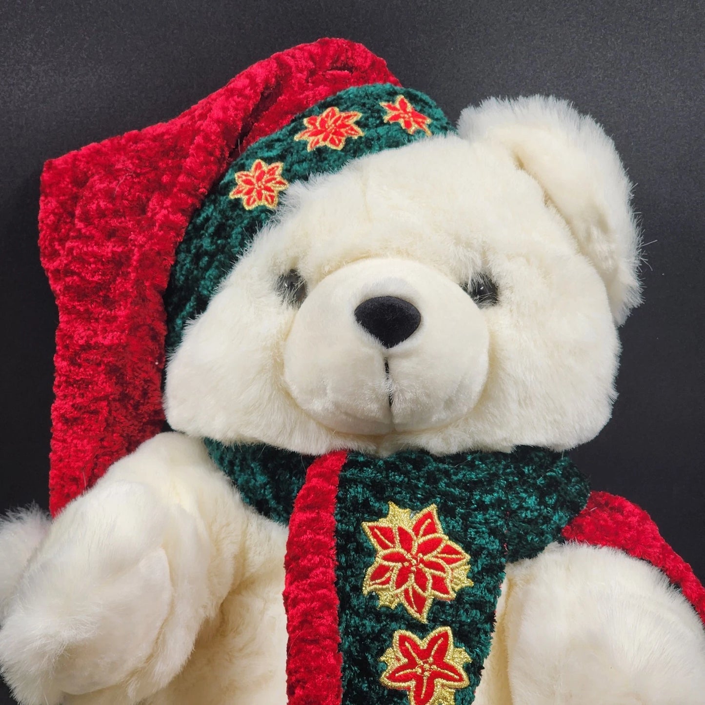 Santa Bear 2001 Kmart Christmas Plush Collectible White Teddy w Hat & Scarf 15"