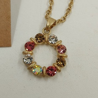 Plunder Gold Tone w Multicolor & Clear Faceted Rhinestone Necklace & Earring Set