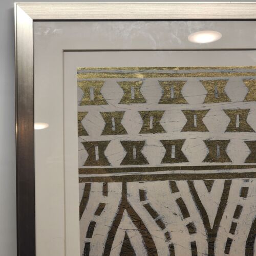 Tribal Pattern In Cream Framed Art Print Brushed Gold Wooden Frame 20" x 32" EUC