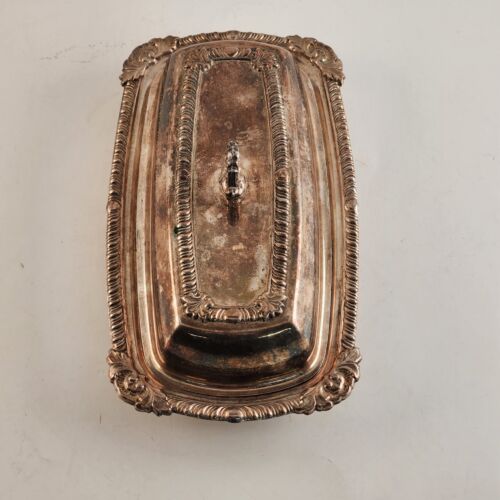 Sliver Plate Butter Dish Vintage Tarnished Table Decor 3 Piece Top Bottom Insert