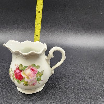 Leuchtenburg Creamer Pitcher with Pink Roses White Porcelain 3.75" Germany VTG