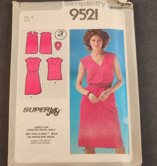 Simplicity 9521 Vintage Sewing Pattern Misses S16 Super Jiffy Pullover Dress Top