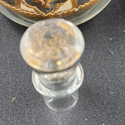 Culver Glass Chantilly Oil & Vinegar Cruet Set w/ Lids Antigua Gold Pattern Vtg