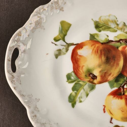 Zs Co Bavarian Porcelain Plate Apples on the Stem Gold Rim 11" Scalloped