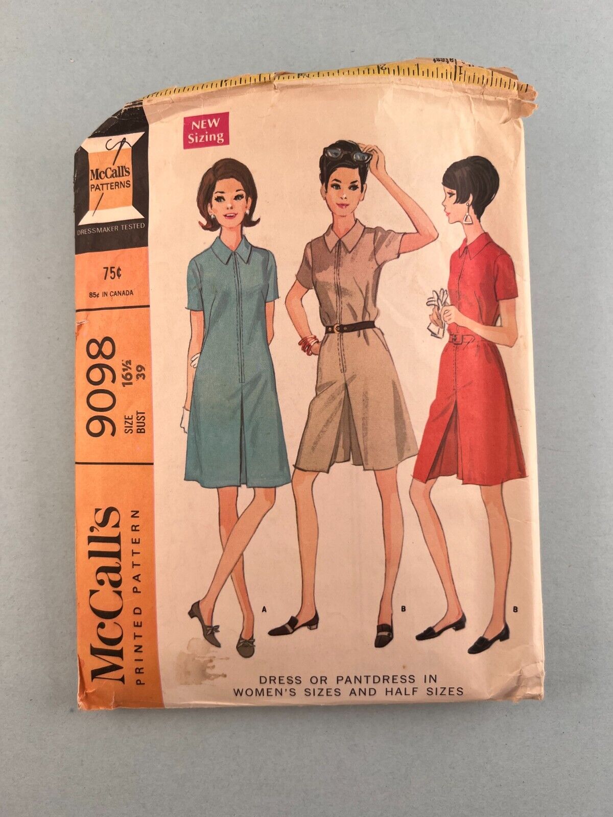 McCalls 9098 Vintage Sewing Pattern '67 Womens Half Size Dress or Pant-Dress 16½