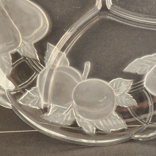 14" Sango Victoria & Beale 3-Part Clear Glass Platter Forbidden Fruit Pattern