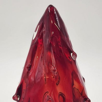 Pier 1 Glass Christmas Tree Figurine 8" Cranberry Red Tapered Cased Style