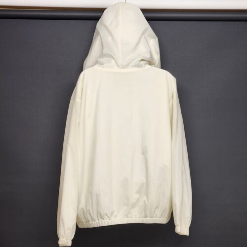 Eddie Bauer Women White Hooded Windbreaker Zipper Jacket Size XL Vintage