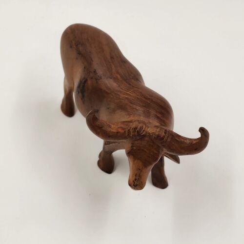 Wooden Water Buffalo Hand Carved Musk Ox Natural Hardwood Figurine 4.5