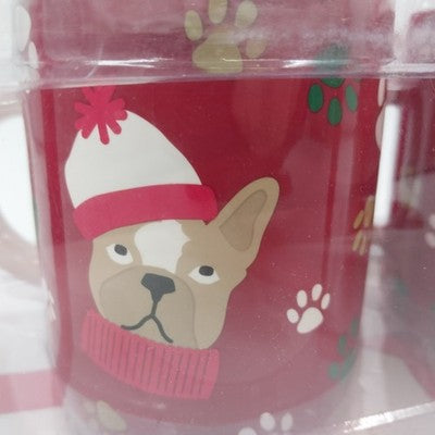 2 Christmas Coffee Mugs North Pole Trading Co Red Dog & Footprint w Box