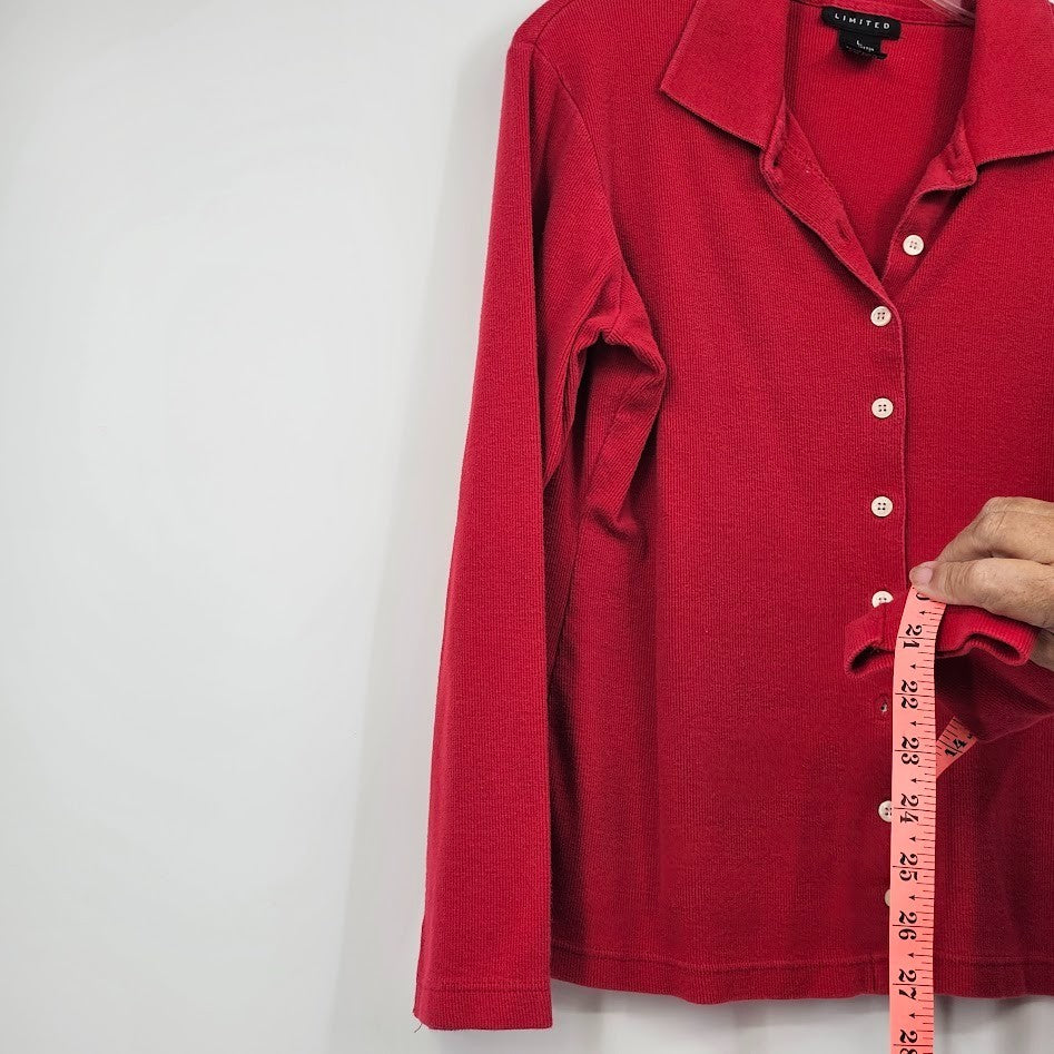 Vintage 90s The Limited Sweater Women’s L Red Button Front Collared Cotton Made in Korea