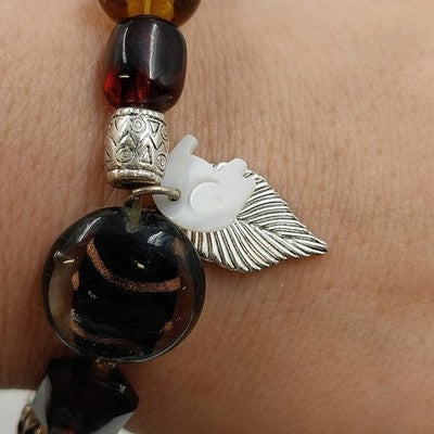 Avon Chic Multi Pattern Glass Beaded Leaf Elephant Charm Stretchable Bracelet